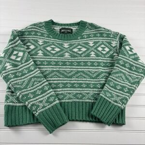 American Eagle Women XS Green Oversized Fair Isle Sweater Crew Neck Holiday NWOT